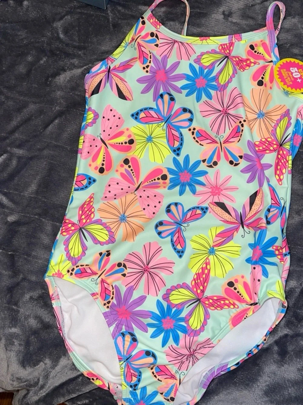 Girls Neon Butterfly Floral One-Piece Swimsuit